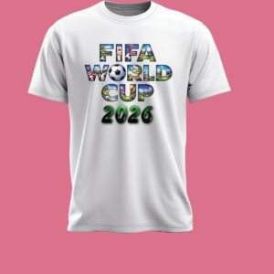 High‑quality FIFA World Cup 2026 T‑shirt design featuring bold modern lettering, perfect for 100% polyester sublimation printing
