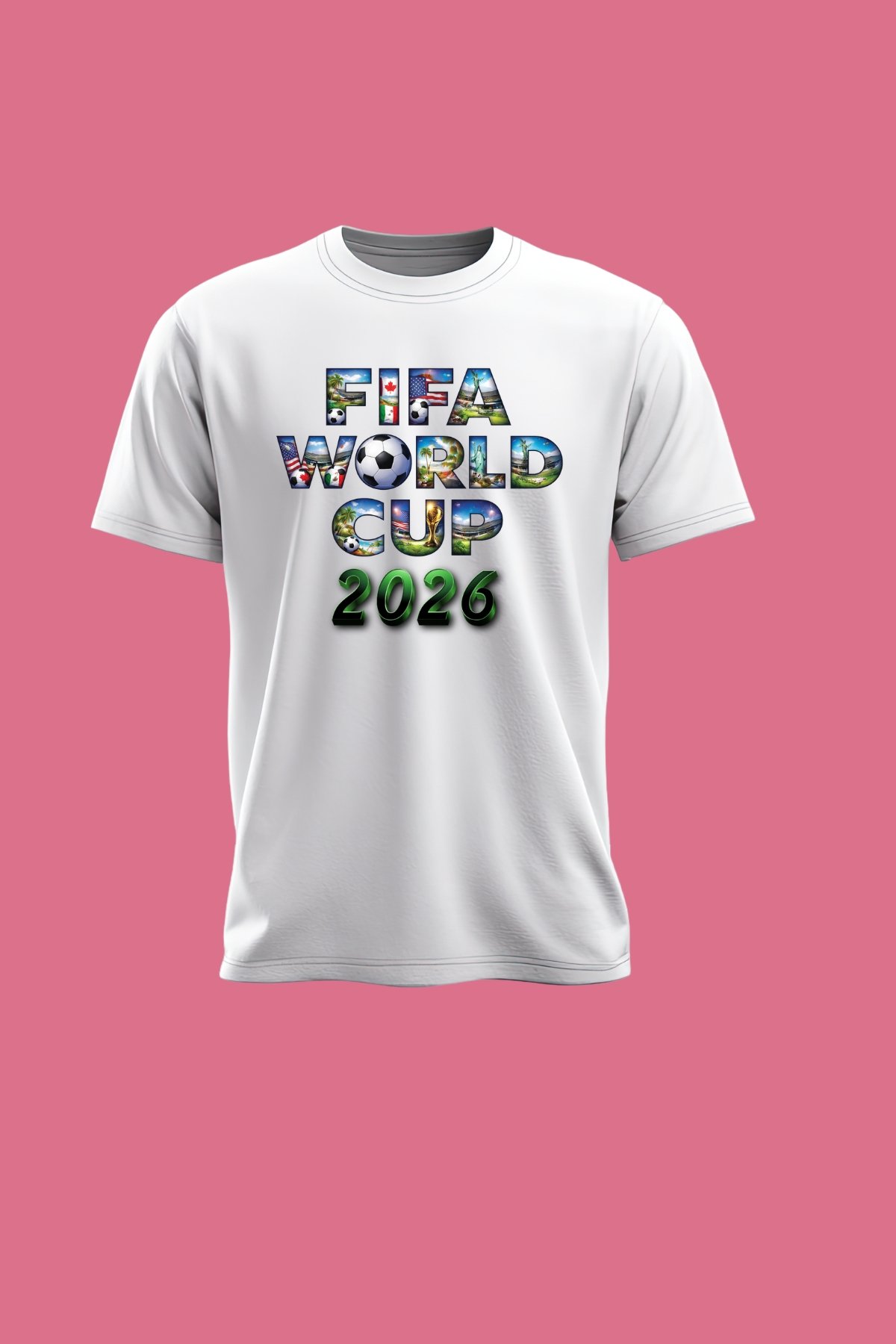 High‑quality FIFA World Cup 2026 T‑shirt design featuring bold modern lettering, perfect for 100% polyester sublimation printing